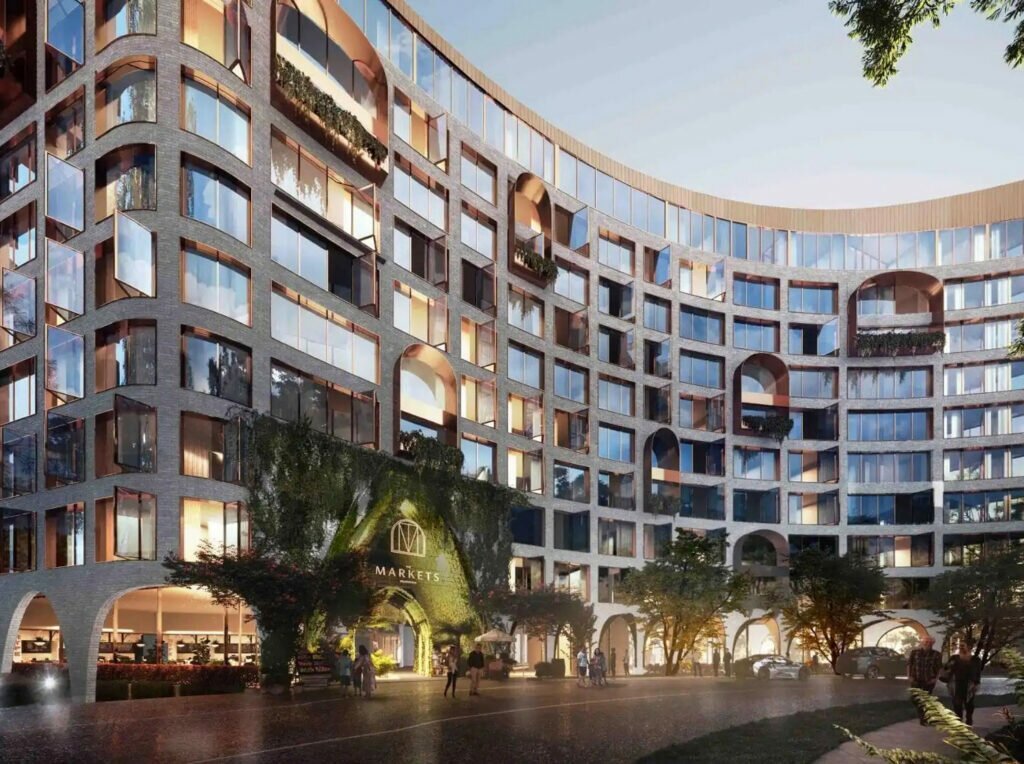 Artist impression of curved facades and arches at The Markets